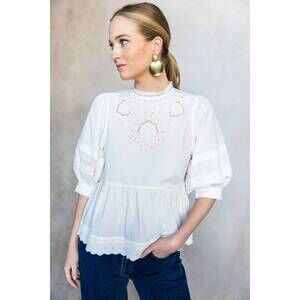 NEW BEFORE YOU eyelet balloon sleeve blouse in white